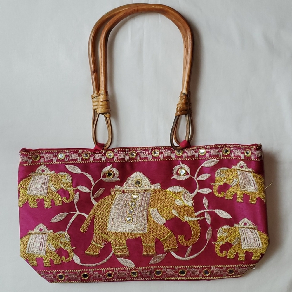 Purse with embroidered elephants